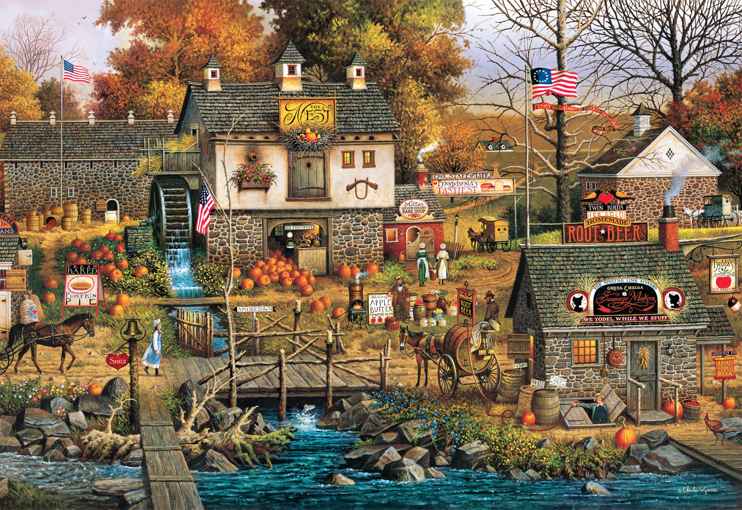 Buffalo Games 2000-Piece Charles Wysocki Olde Buck's County Interlocking Jigsaw Puzzle