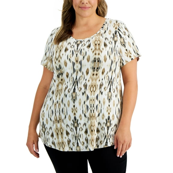 JM Collection Plus Size Market Print Top Neutral Combo 2X