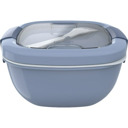Bentgo Salad Stackable Lunch Container with Large 54oz Bowl, 4-Compartment Tray & Built-In Fork - Slate