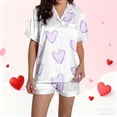 thumbnail image 4 of Jalioing Pajama Set for Women 2 Piece Heart Print Short Sleeve Button Down Shirt and Pajama Shorts Set Comfy Loungewear Set, 4 of 8