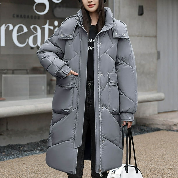Parkas de manga larga para mujer, abrigo cálido con bolsillo, chaqueta larga de invierno, parkas de plumón para mujer