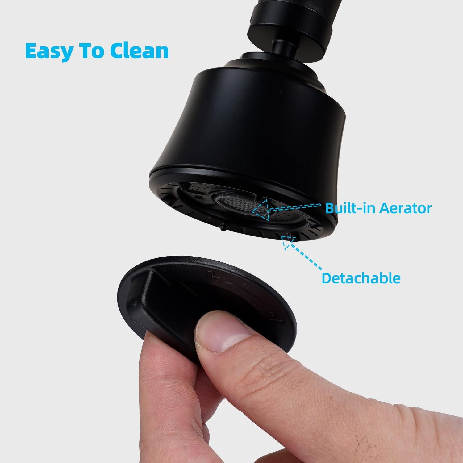 Kitchen Sink Faucet Head with Metal Ball Joint, 360° Swivel Faucet Sprayer Head, Big Angle Faucet Aerator Adapter 55/64-27UNS Female Thread, 4 Spray Modes, Extra Metal Adapters, Matte Black