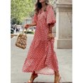 thumbnail image 3 of Women Casual Maxi Dress Bohemian Floral V Neck Puff Short Sleeve Beach Tiered Sundress Long Swing Dress, 3 of 6