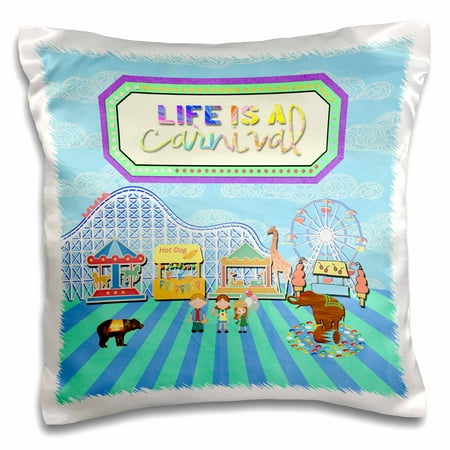 3dRose Life is a Carnival, Popcorn, At the Fair, Roller Coaster, Ferris Wheel - Pillow Case, 16 by 16-inch