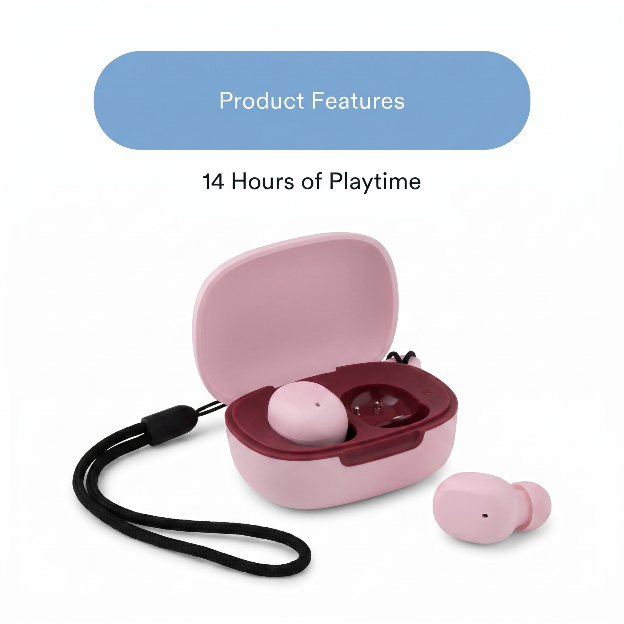 onn Wireless Mini-Earbuds with Wrist-Strap, Pink