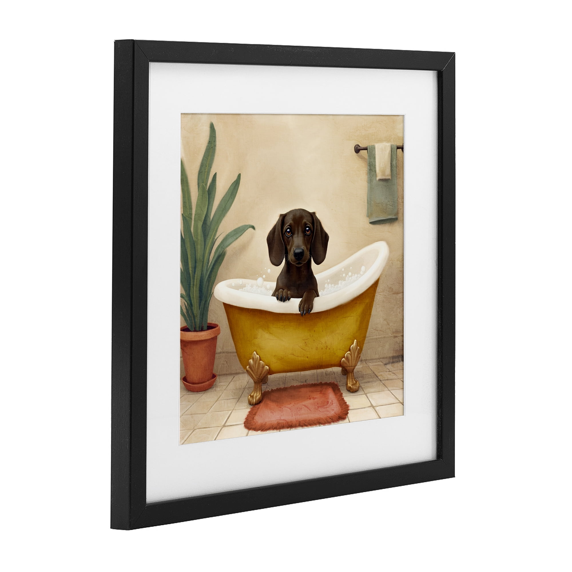 Stupell Industries Bubble Bath Brown Dog Black Framed Print Under Glass, design by Kim Allen