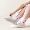 thumbnail image 3 of YOPTOP [5 Pairs] Girls Smile Face Socks For Spring & Summer  Mesh Thin Socks In Optimistic Expression Like Purple  Pink  Rose  White. These Cute And Positive Student Socks Warm Up Kids‘ F,3-8Y, 3 of 7