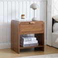 thumbnail image 3 of Wirrytor Modern Nightstand Set of 2 with USB charging, Wide Wood Bedside Table w/ Storage Drawers, Mid Century End Table for Bedroom, Living Room,Curved Profile Design,Walnut, 3 of 9