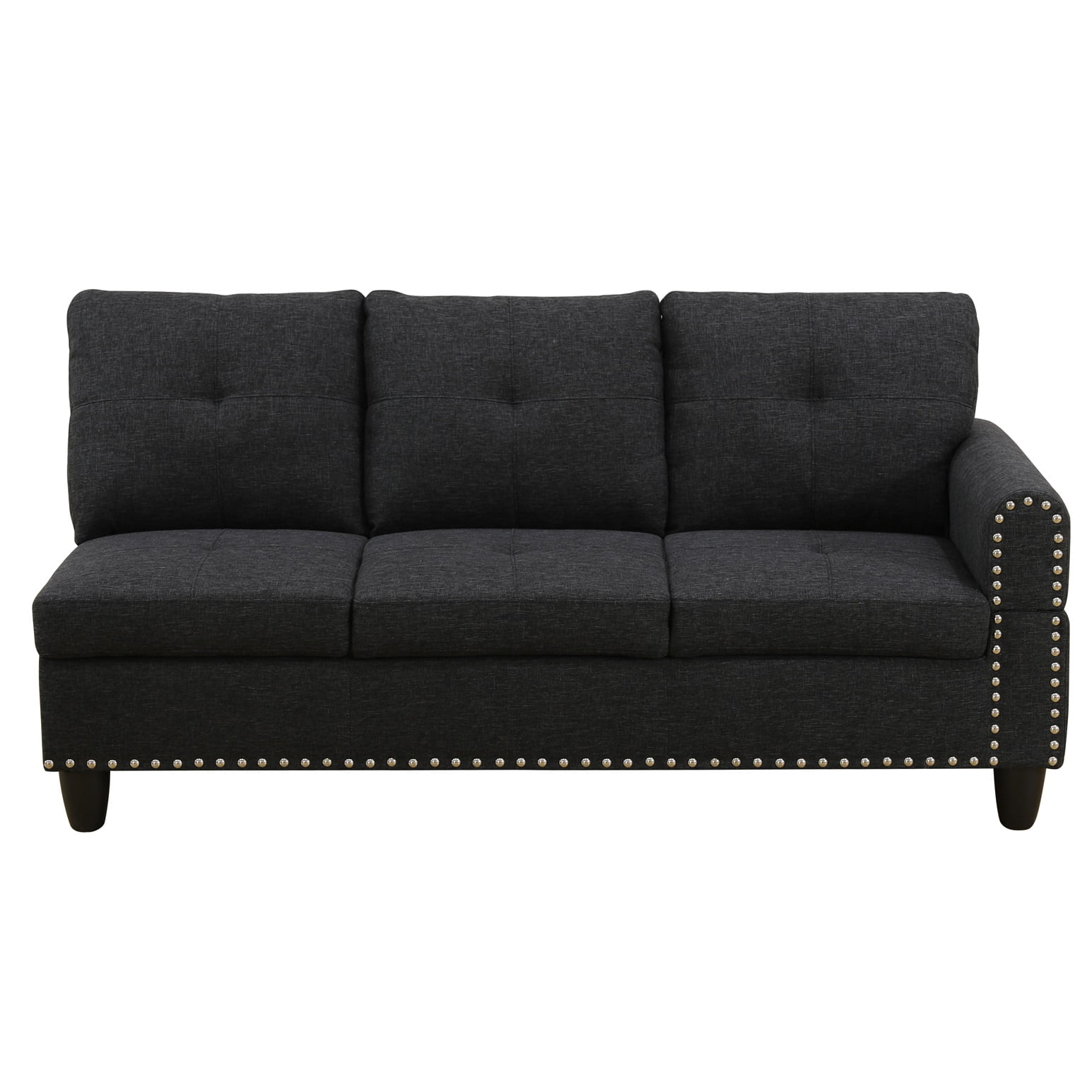 L-Shaped Linen Sectional Sofa with Left Chaise, Modular Tufted Couch Nail-Head Lounge Sofa for Living Room, Black