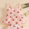 thumbnail image 4 of UngA Toddler Outfit 3 6 12 18 24 Months 2T 3T 4T 5T Girls Outfits Summer Ruffle Ribbed Flower T Shirt Shorts Set Clothes for Girls(Pink,6-12 Months), 4 of 5
