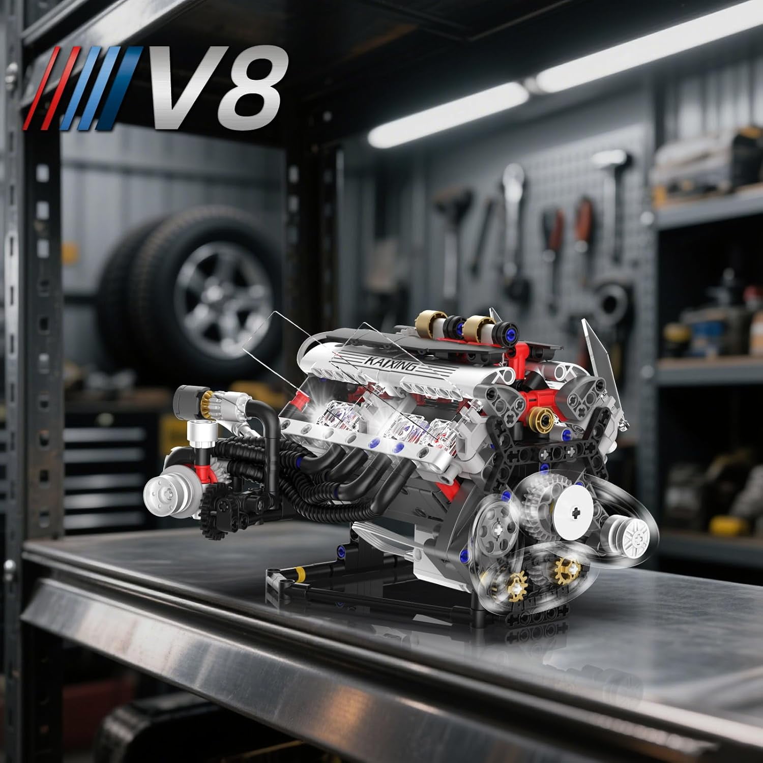 GZBricker V8 Engine Building Sets With Motor LED Light APP Control Compatible with Lego Technical Car Part Electrically Driven Model for Adults Boys 14+ 662PCS