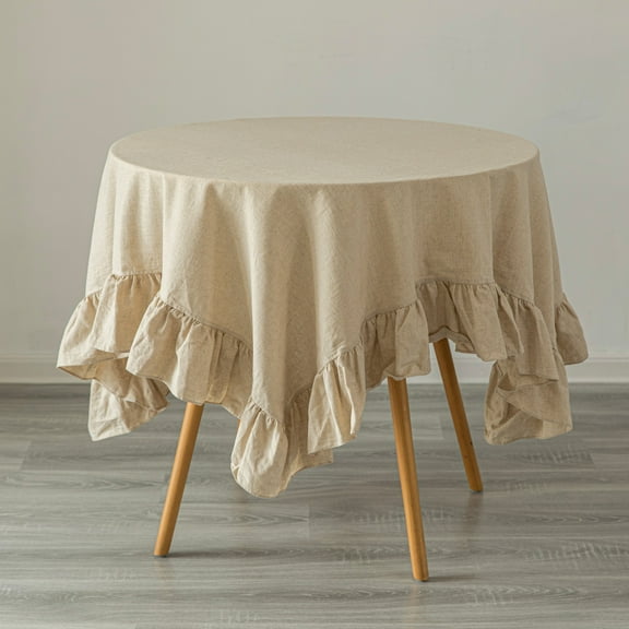 Deerlux 100 Percent Pure Linen Washable Tablecloth with Ruffle Trim