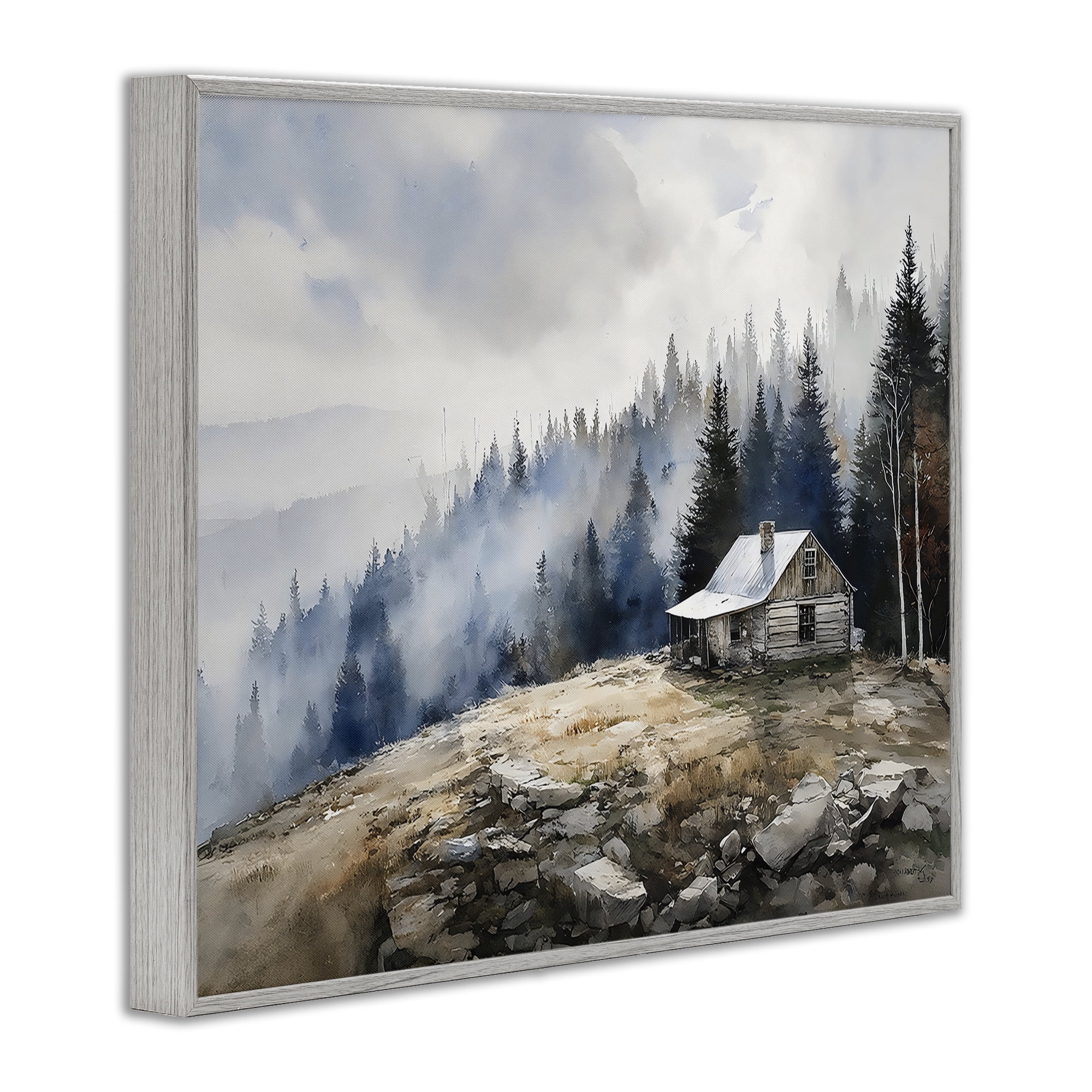 Stupell Industries Misty Cabin on Ridge Gray Framed Giclee Art, design by Franklyn Gregory