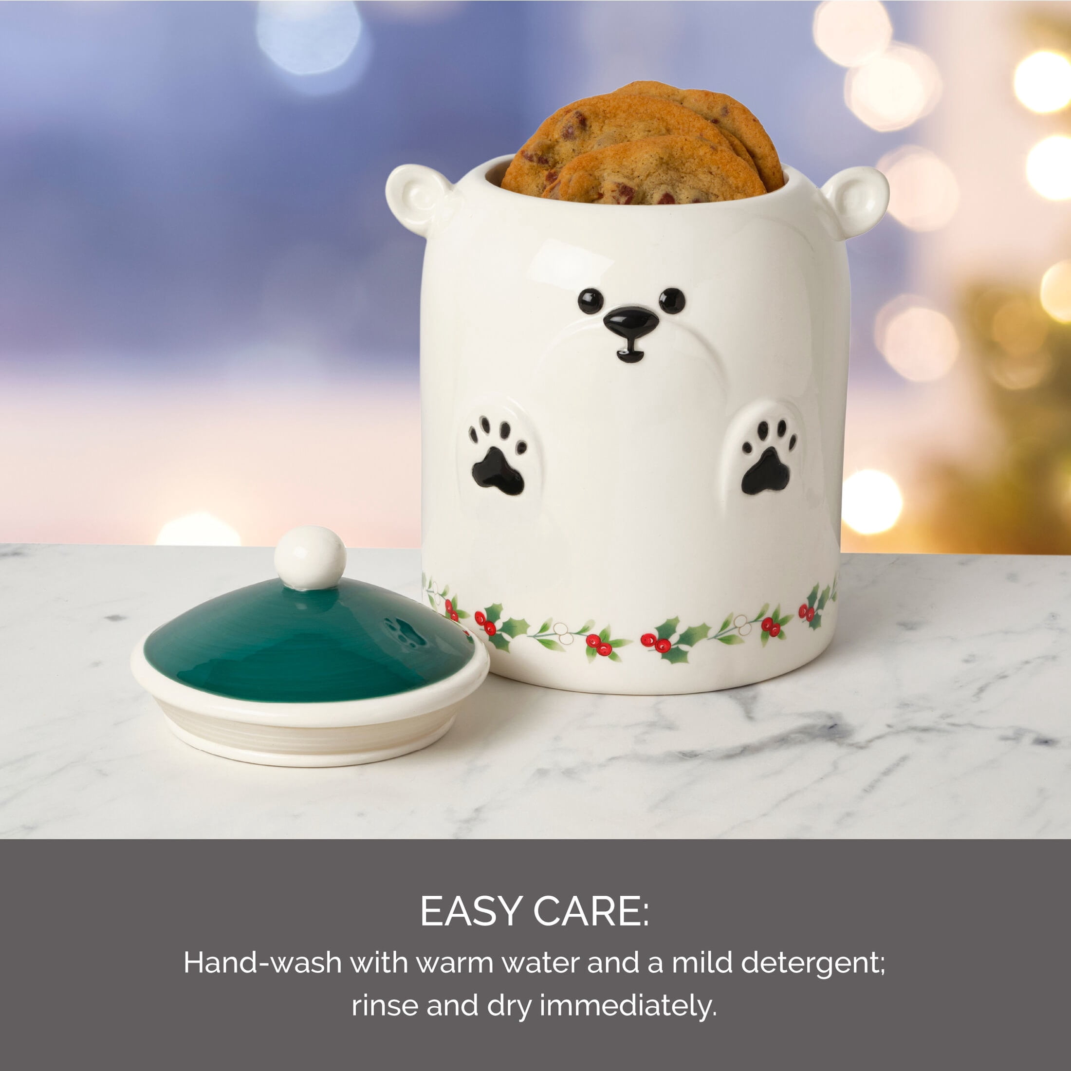Pfaltzgraff Winterberry 9 in Dolomite Canister Polar Bear