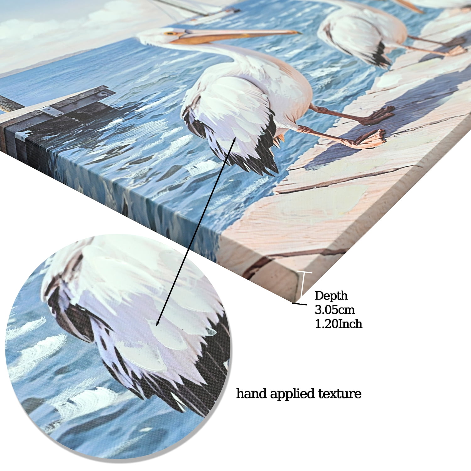MOONMISS 22x44 Beach Canvas Wall Art Blue Ocean Seagull Painting Modern Coastal Seascape Living Room Bedroom Decor