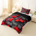 thumbnail image 2 of Manfei 3D Geometric Cubes Twin Comforter Sets, Gray Red Checkered Bedding Set, Black Reversible 2 Pieces, 1 Comforter and 1 Pillowcase, 2 of 6