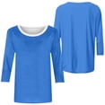 thumbnail image 5 of Women's Color Block 3/4 Sleeve Crew Neck Top Casual Loose T-Shirt, 5 of 5