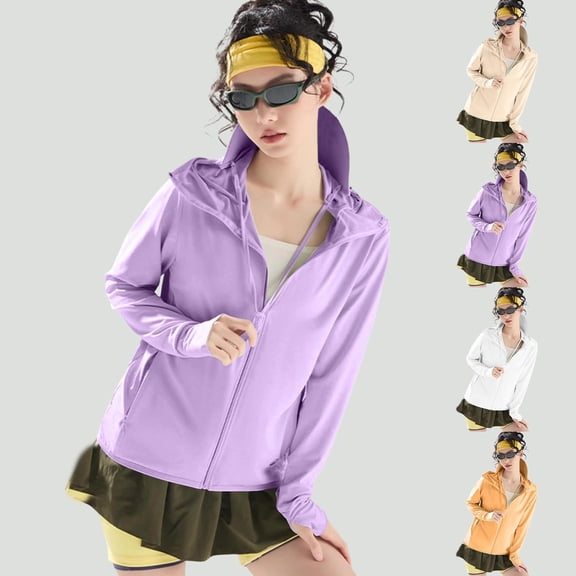 Hilenly Women's Plus Size Sun Protection Jacket Clothing Lightweight UPF 50 Long Sleeve Hooded Cooling Shirt Zip Up UV Protection Shirts