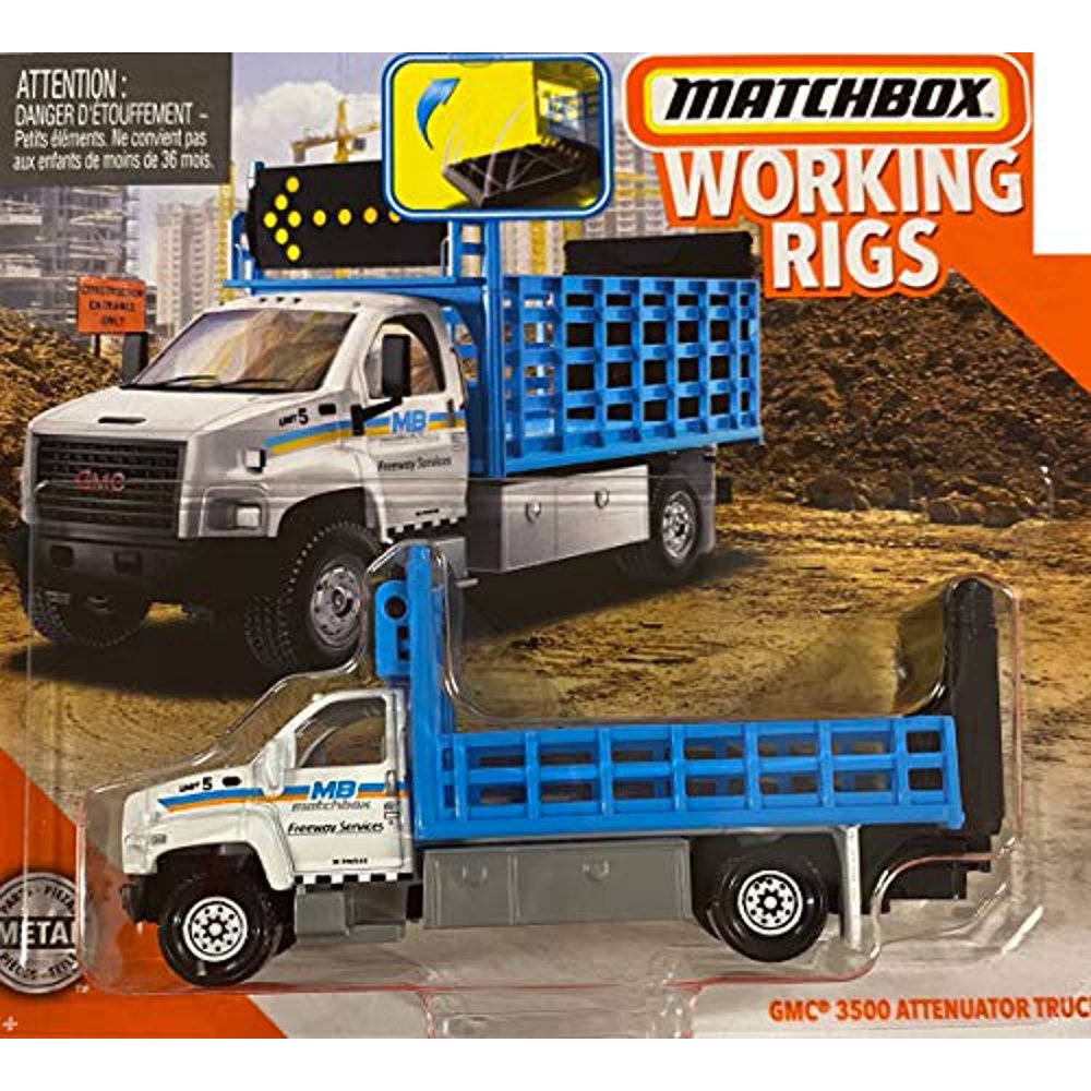 Matchbox Working Rigs GMC 3500 Attenuator Truck (White and Blue