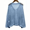 thumbnail image 4 of NTACZA Woman Sweater Hollowout Plus Size Blue V Neck Sweater Bell Sleeve Baggy Fishnet Knit Shirt Women's Jumper M, 4 of 6