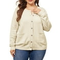 thumbnail image 2 of DARING DIVA Women's Plus Size Button Down Crew Neck Cardigan Sweater 2X Beige, 2 of 6