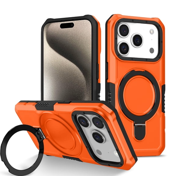 Feishell for iPhone 17 Pro Case,Shockproof and Drop Proof Protective Phone Case with Adjustable Multi-Angle Ring Kickstand Military-Grade Protection Armor Rugged Phone Case, Orange