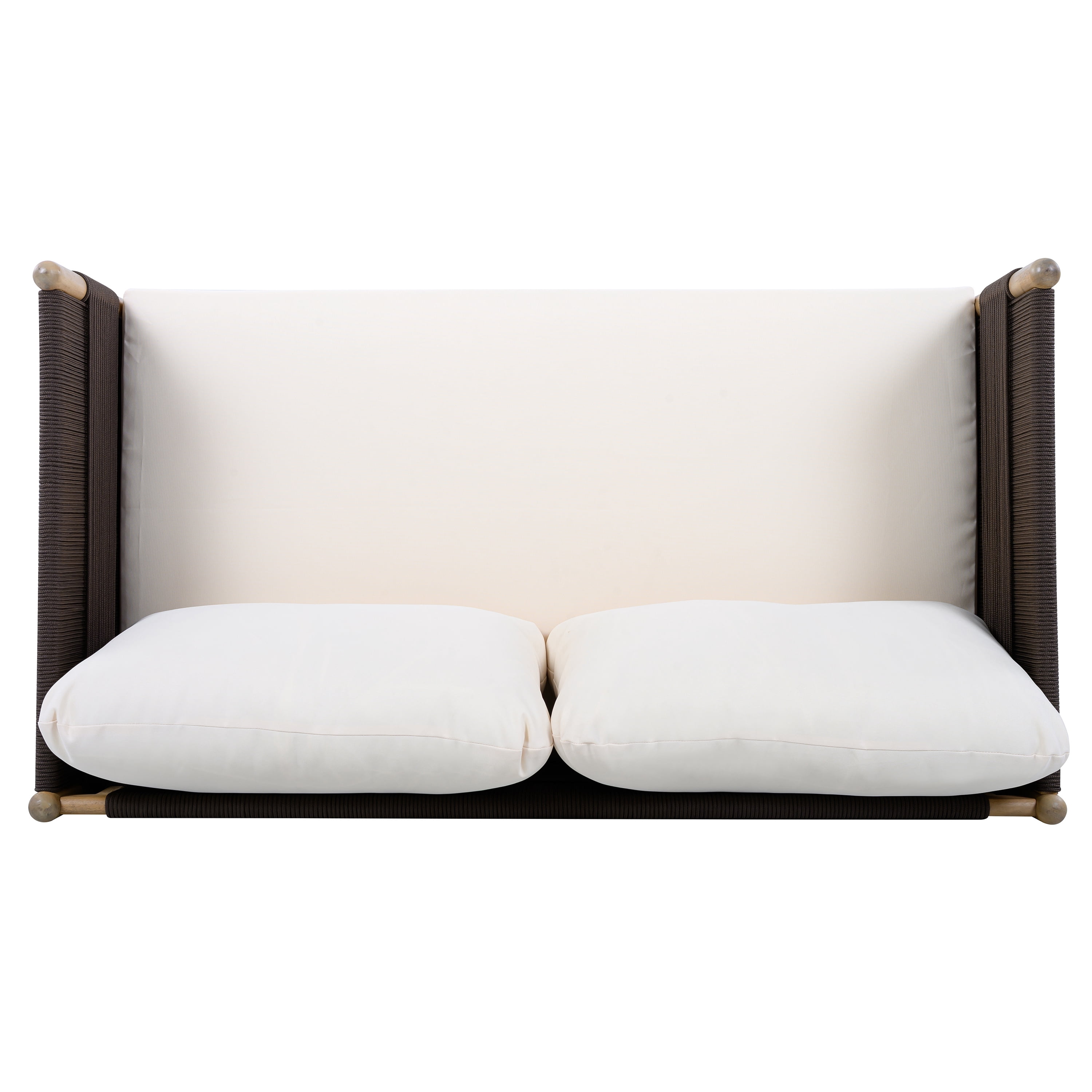 Loveseat, Outdoor Acacia Wood Sofa with Diamond Rope Weave and Cushions for Patio Garden, Light Teak and Cream