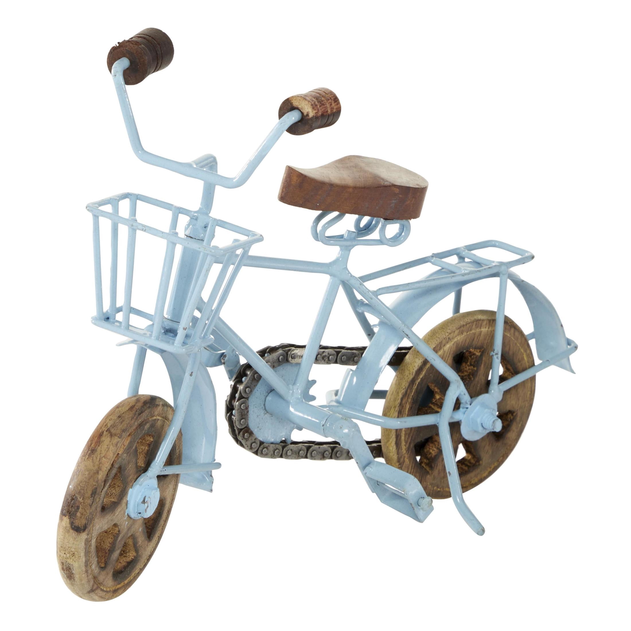 11"W, 8"H Multi Colored Metal Bike Sculpture with Wood Wheels, by DecMode (3 Count)