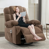 Oversized Massage Recliner Chair for Elderly,Modern Living Room Electric Rocking & Reclining Chairs with with Heat, 8-Point Vibration,USB Charger and Cup Holders, Plush Velvet Single Sofa, Brown