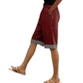 thumbnail image 5 of Womens Capris Summer Knee Length Cotton Linen Shorts Casual Elastic Waist Wide Leg Loose Cropped Trousers, 5 of 6
