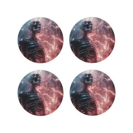 

Tideii Electric Skeleton Surrealism for Leather Coasters 4 Pieces Anti-fouling and Anti-scalding Decorative Coasters Suitable for Restaurants Kitchens Coffee Shops-Round Shape