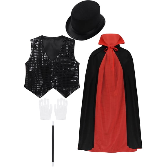 TTAO Magician Role Play Costume Set Pretend Playing Dress Up Magic Tricks Show Accessories Black 160