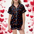 thumbnail image 2 of XAOFW Children's Outfits Sets Valentines Day Star And Heart Print Short Sleeve Lapel Top Shorts Two Piece Outfit Everyday Casual Set Holiday Vacation Breathable Trendy Clothes Sets, 2 of 5