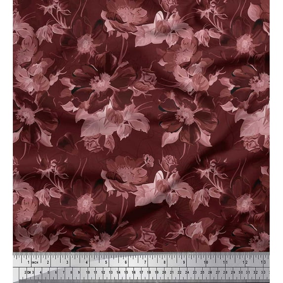 Soimoi Brown Rayon Fabric Leaves & Floral Print Fabric by The Yard 56 Inch Wide