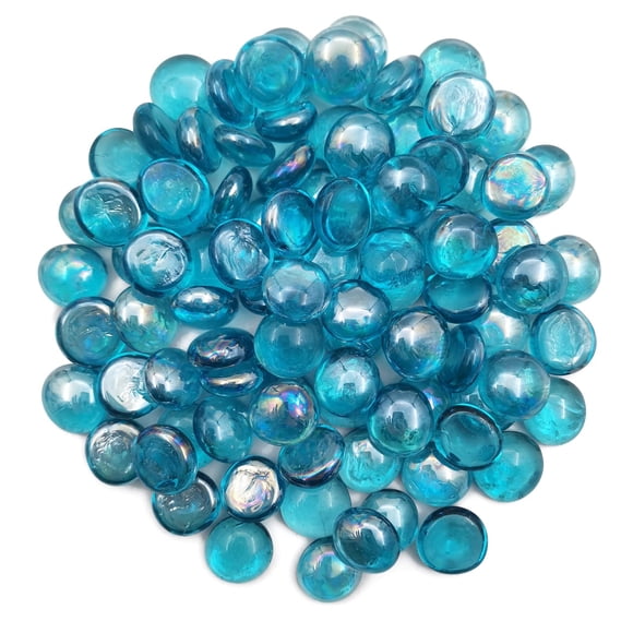 YGFRSTO Flat Glass Marbles 1 Pound Vase Filler Fire Pit Glass Pebbles for Indoor Plants, Aquarium Fish Tank Decorations, Home Decor, Fire Pit, Landscaping, Arts Crafts (Ocean Blue)