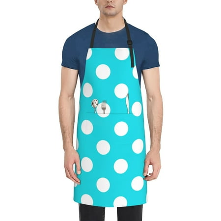 

Lukts Aqua And White Polka Dot Pattern Kitchen Cooking Aprons Adjustable Bib Soft Chef Apron with 2 Pockets for Men Women