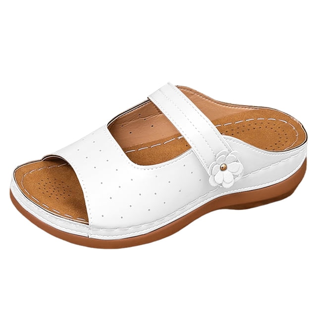 Slip On Wedge Sandals for Women Comfortable Open Toe Mules Adjustable Walking Platform Slides for Summer Travel White Size 9