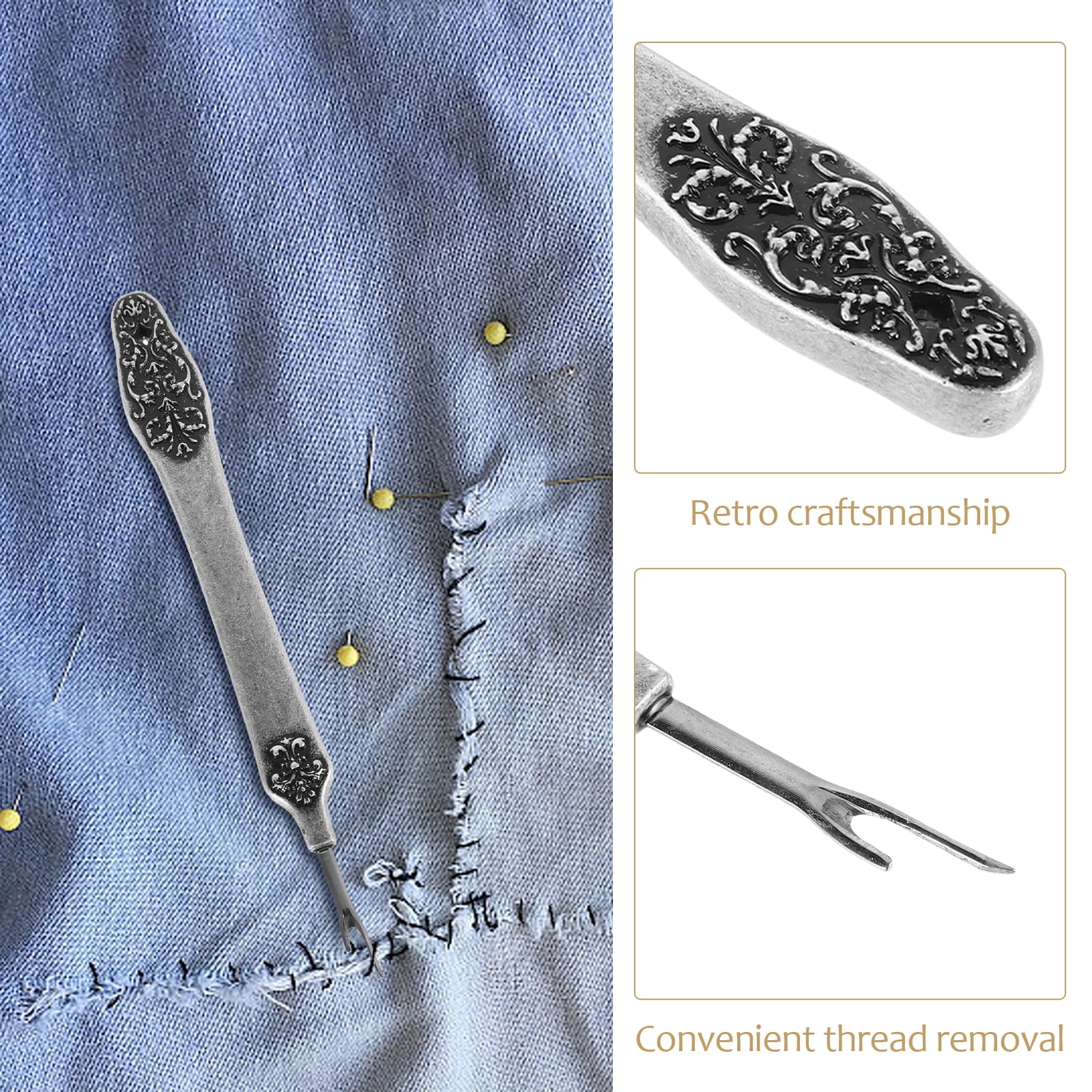 WEUVEB Ergonomic Plated Silver Metal Seam Ripper for Sewing Fine Crafted Stitch Removal