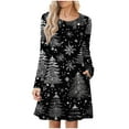 thumbnail image 2 of qolati Christmas Dresses for Women Long Sleeve Crew Neck Plaid T Shirt Dress Xmas Tree Graphic Flare Fall Mini Dresses Black M, 2 of 6