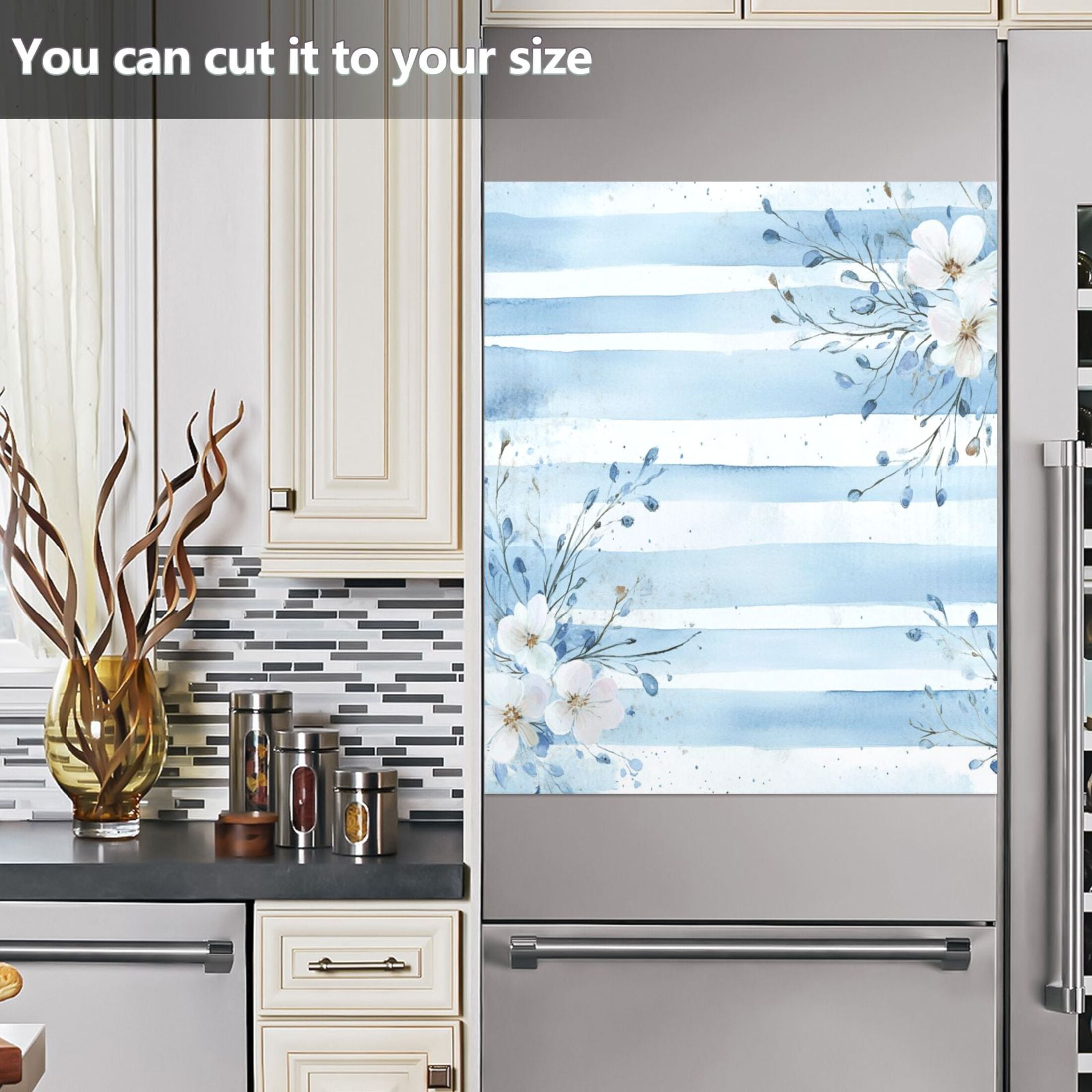 Dishwasher Magnetic Sticker 23x26 Inch Refrigerator Magnetic Sticker Washing Machine Magnetic Sticker Kitchen Panel Magnetic Sticker Home Decor Beautiful Pretty Blue Flowers