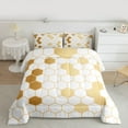 thumbnail image 2 of Homewish White Gold Honeycomb Queen Comforter Set for Adult, Modern Fashion Abstract Bedding Sets, Chic Hexagon Reversible Bedding Comforter Set, Ultra Soft Bedroom Decor, 3 Pieces, 2 of 8