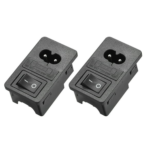 C8-8 Panel Mount Plug Adapter 250V 10A 2P 1.5mm Buckle IEC Inlet Module Plug Power Socket w 4 Pin Fuse Switch 2pcs