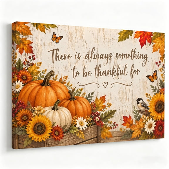 Elmivo Art Autumn Thanksgiving Harvest Rustic White Wood Pumpkin Sunflower Thankful Quote Framed Canvas Wall Art 12x8