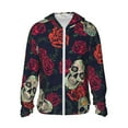 thumbnail image 2 of Uemuo Roses Skulls Pattern Women's Full Zip UPF 50+ Sun Protection Hoodie Jacket Long Sleeve Sun Shirt Hiking Outdoor Performance with Pockets-Small, 2 of 9