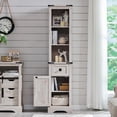 thumbnail image 6 of OKD Bathroom Storage Cabinet, Farmhouse Storage Cabinet with Adjustable Shelves & Storage Drawer, Tall Linen Tower for Bathroom, Living Room, Rustic Oak with Antique Brush White, 6 of 6