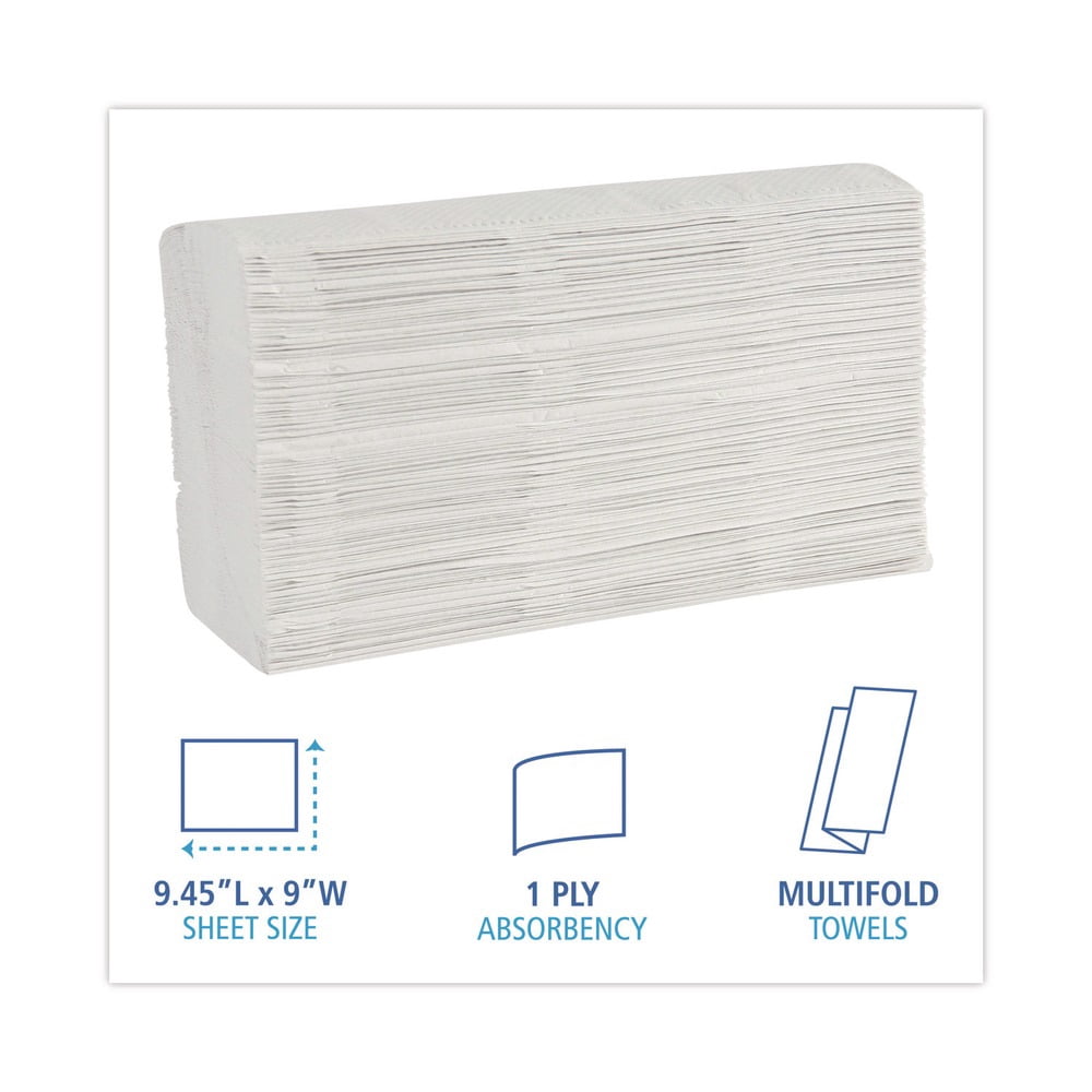 Boardwalk Multifold Paper Towels White 9 x 9 9/20 250 Towels/Pack 16 Packs/Carton 6200