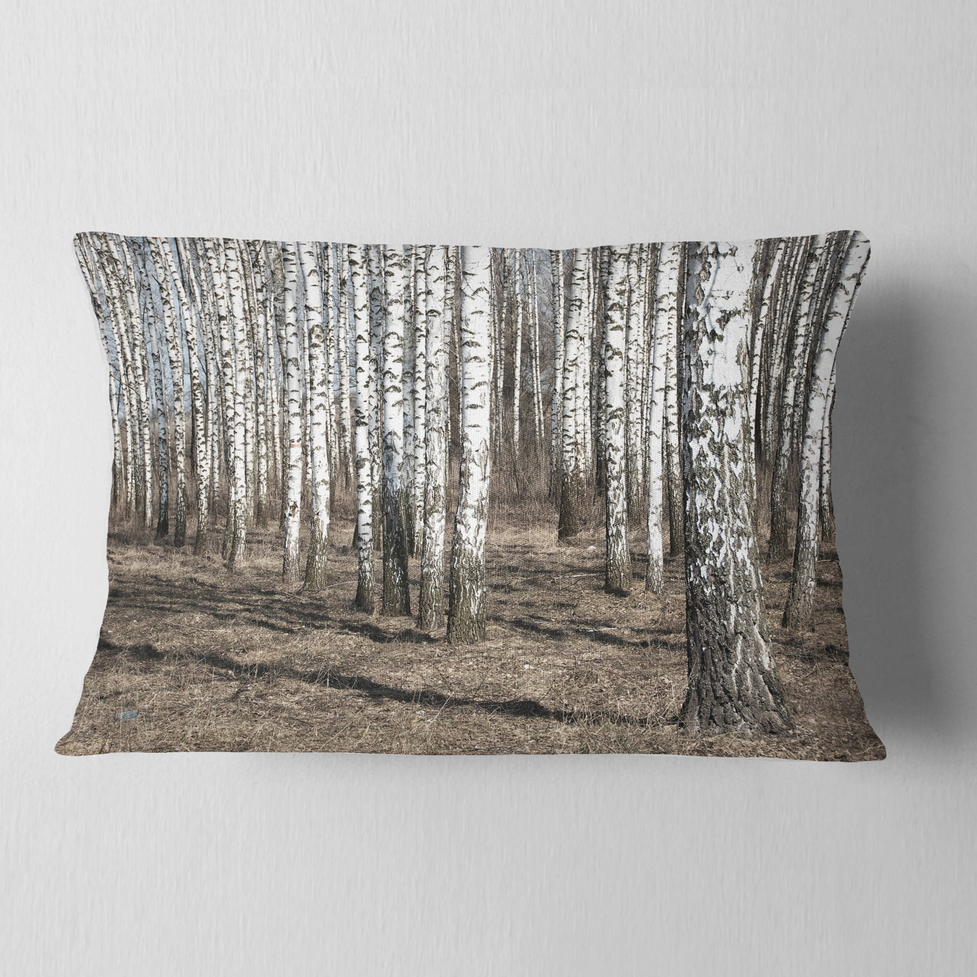 Designart Beautiful Dense Birch Forest View - Modern Forest Throw Pillow - 12x20