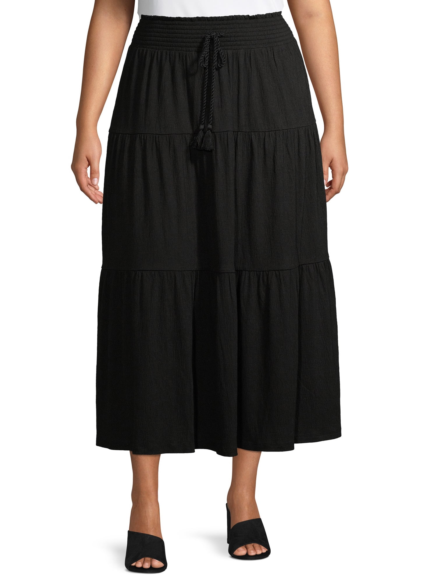 Terra & Sky - Terra & Sky Women's Plus Size Solid Tiered Maxi Skirt ...