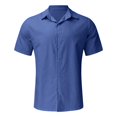 thumbnail image 4 of XDZJLR Mens T Shirts Casual Solid Short Sleeve Turn Down Button formal Tops, 4 of 5