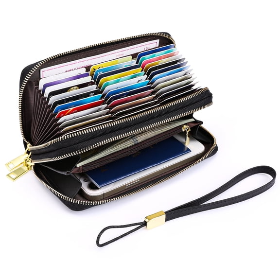 BAGLINTAIBAG Womens Wallet RFID Blocking Genuine Leather Zip Around Wallet Clutch Wristlet Travel Long Purse for Women